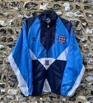Vintage England 1990/92 Training Jacket Size Large Mens Umbro Football 1/4 Zip