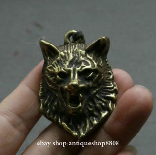 Old Chinese Bronze Fengshui Zodiac Year Tiger Beast Ferocious Pendant Aumlet