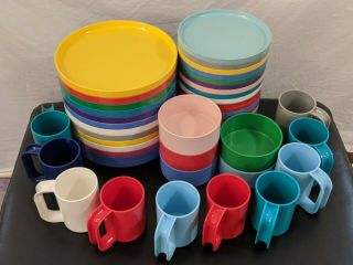 Vintage Heller Melamine Dishes - 48 Plates,  Cups & Bowls Massimo Vignelli