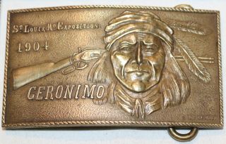 Ata - 65 Brass Belt Buckle Geronimo 1904 St Louis Exposition Montauk Silver Co