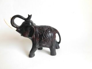 Intricately Hand Carved Reddish Black Ceremonial Lucky Elephant 6 1/2 "