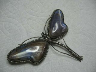 , Vintage Sterling Silver / Butterfly Wing Inlay Dragonfly Brooch