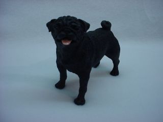 Pug Black Dog Hand Painted Resin Figurine Puppy Statue Collectible Canine K9