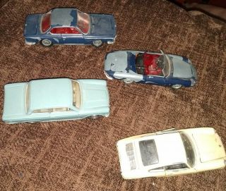 4 Vintage 1/43 Diecast Cars Politoys - M Porsche 912,  Mebetoys Alfa Romeo,  Bmw 2000