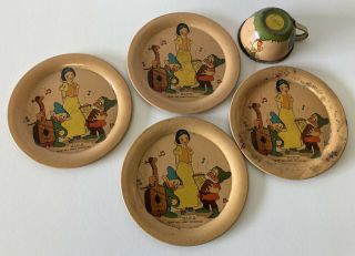 Vintage 1937 Disney Snow White & The 7 Dwarfs Ohio Art Tin Toy Tea Set Parts