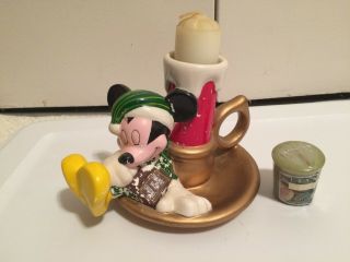 Vintage Teleflora Disney Mickey Mouse Candle Holder Christmas Theme W/ 2 Candles