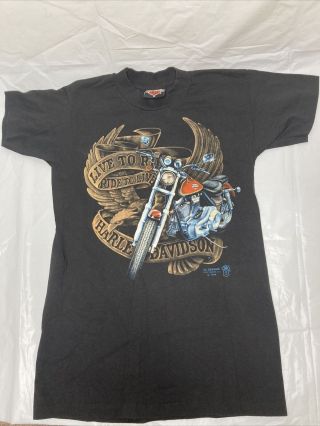 Vintage 1989 3d Emblem Live To Ride Harley Davidson 80s T Shirt 50/50