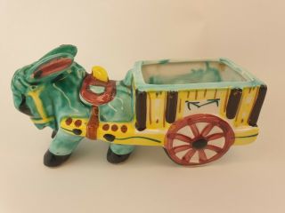 Vintage Retro Donkey And Cart Planter Aqua Teal Medium Figurine Succulent
