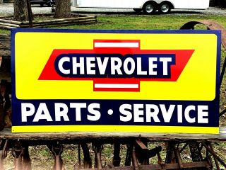 Vintage Metal Chevy Chevrolet Service Truck Car Gas Oil 18x36” Hand Painted Sign