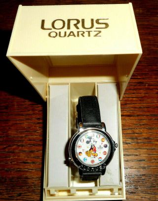 Vintage Disney Lorus Mickey Mouse Musical Flag Watch Plays " It 