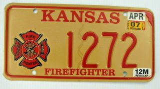 Kansas Firefighter Fireman Fire Auto License Plate " 1272 " Ne Hook Ladder 911
