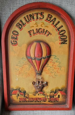 Vintage Geo Blunts Balloon Flight Richmond 1816 Wooden Advert Sign