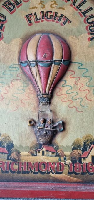 Vintage Geo Blunts Balloon Flight Richmond 1816 Wooden Advert Sign 2