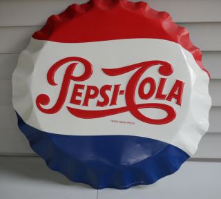 Vintage 27 " Embossed Pepsi Cola Bottle Cap Sign Stout Sign Co.