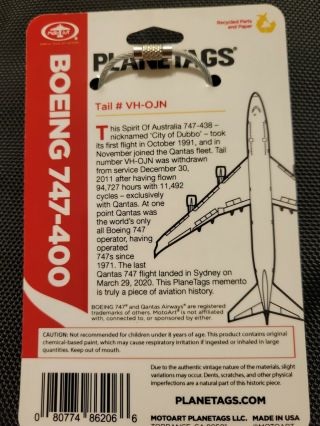 Motoart Planetags Qantas Boeing 747 - 400 VH - OJN Red 1397/7500 Rare 3