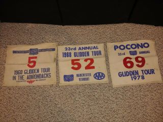 3 Vintage 60s/70s Glidden Tour Vmcca Car Meet Banner,  Tidewater Oil Co.  Flying A