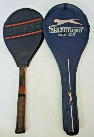 Vintage Amf Head Vilas & Slazenger Vilas Mid Tennis Racquets W/ Covers 4 5/8 "