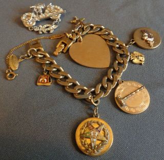 Vintage Monet Charm Bracelet Shrine Shriner Masonic Charms,  Motorcycle Pin