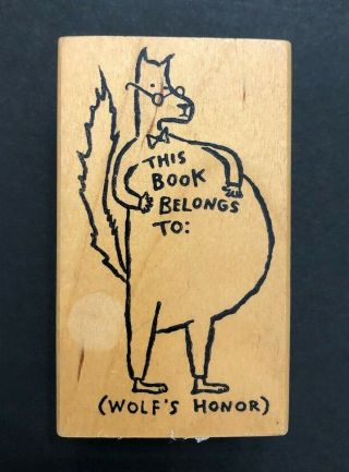 Vintage 1992 Lane Smith This Book Belongs To Rubber Stamp Wolf Wolf 
