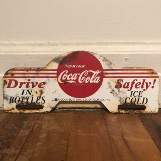 Vintage Drink Coca Cola Ice Cold Drive Safe Metal License Plate Topper Sign