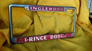 Vintage☘prince Dodge Inglewood☘ Metal License Plate Frame.  Pre - Owned