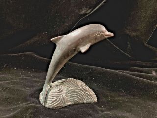 SPI San Pacific International Brass Dolphin & Waves Sculpture Statue 4.  5 