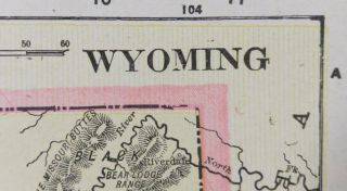 Vintage 1900 Wyoming Map 14 " X11 " Old Antique Cheyenne Yellowstone