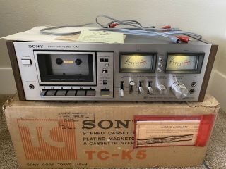 Vtg W/box 1978 Sony Tc - K5 Single Cassette Deck Dolby System Silver & Wood Grain