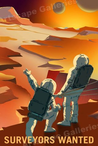 Retro Style Space Exploration Poster Surveyors Wanted On Mars - 24x36