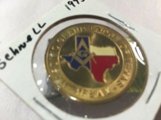 Freemason - Grand Lodge Of Texas,  P.  O.  (bob) Schnell 1993 Token/coin (1 - 1/4 ")
