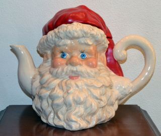 Vintage Santa Ceramic Teapot,  Department 56 Very Large Size,  Very Colorful,  Very