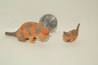 Vintage Erzgebirge Germany Mini Cat And Kitten Hand Carved Wood