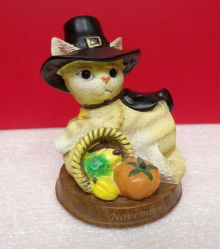 Bradford November Month Thanksgiving A Perfect Perpetual Calendar Cat Figurine