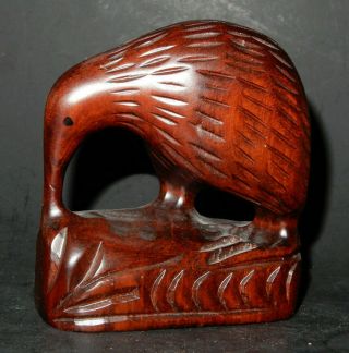 Kiwi Bird Hand Carved From Matai Heartwood,  Zealand 4 " Tall X 3 3/4 " Long