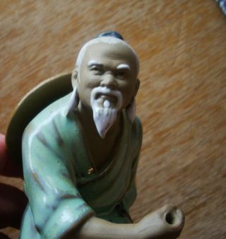 Vintage Shiwan Mud Man Clay Pottery Statue Fisherman Chinese Mud Man Marked 138