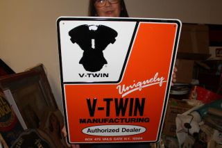 Vintage V - Twin Motorcycle Dealer Harley Davidson Gas Oil 24 " Embossed Metal Sign