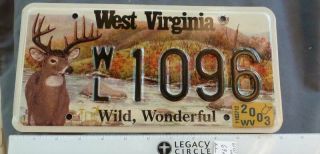 West Virginia License Plate - 2003 Wildlife Series - Whitetail Deer - Wl 1096 - Obsolet