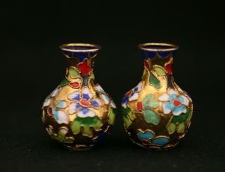 Fine Vintage Chinese Beijing Cloisonne Brass Enamel Miniature Vases