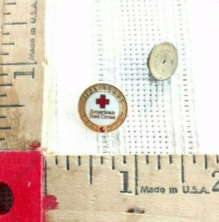 Vintage Gold Plate 50 Years " American Red Cross " Red/white Enamel Red Stone Pin