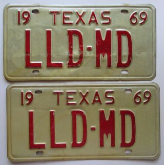 Texas 1969 Vanity License Plate Pair - Lld - Md