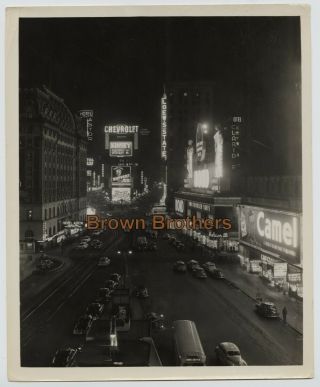 Vintage 1950 Ny @ Night Times Square Camel Pepsi - Cola Ruppert Sign Photo 9