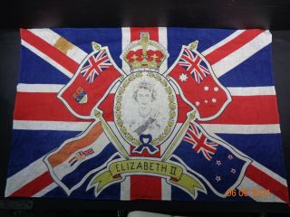 Vintage Printed Union Jack Flag British Made Queen Elizabeth Ii Coronation 1953