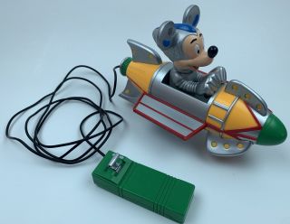 Vintage Disney Mickey Mouse Astronaut Space Rocket Ship Car Toy With Controller