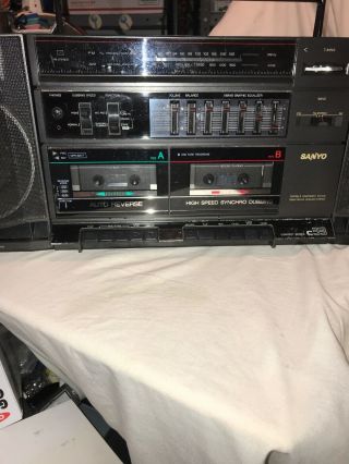 Sanyo C33 Boombox Dual Tape Deck Am/fm Radio Reconditioned Belts Vintage
