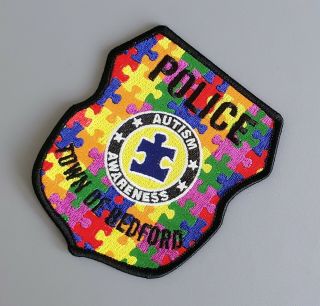 Bedford Massachusetts Police Autism Awareness Patch,  Puzzle Design Ma