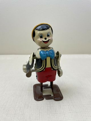Vintage Linemar Toys Disney Tin Litho Wind - Up Walking Pinocchio Japan