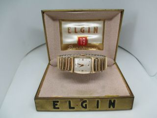 Vintage Mens Elgin 19 Jewel 10k Gold Filled Wristwatch W/original Box