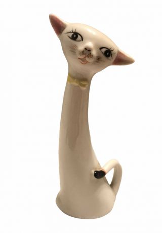 Vintage Kitsch Mid Century Long Necked White Porcelain Cat Kitten 5 "