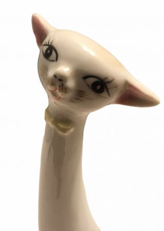 Vintage Kitsch Mid Century Long Necked White Porcelain Cat Kitten 5 