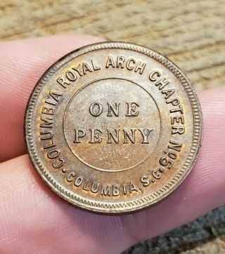 Rare Vintage Columbia South Carolina Masonic Penny Unusual Small Size Token Look